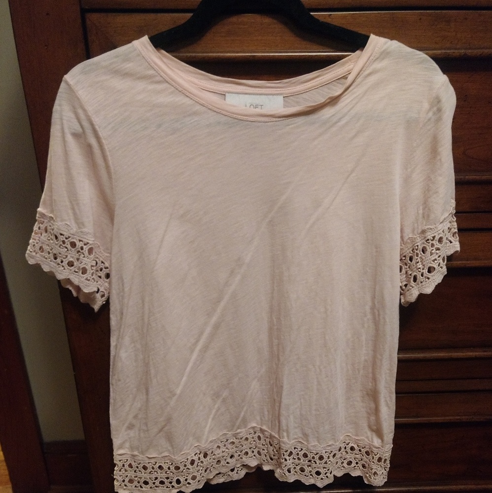 LOFT blush cotton top with crochet detail